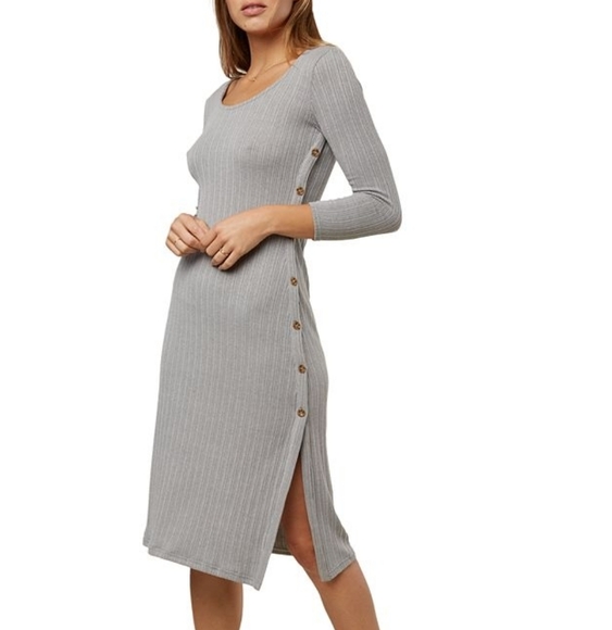 O'Neill Large Pilar Grey Rib Knit Longsleeve Button Dress - Picture 6 of 14